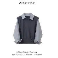 【zonefive】高级感气质洋气拼接衬衫假两件学院风休闲秋冬打底衫