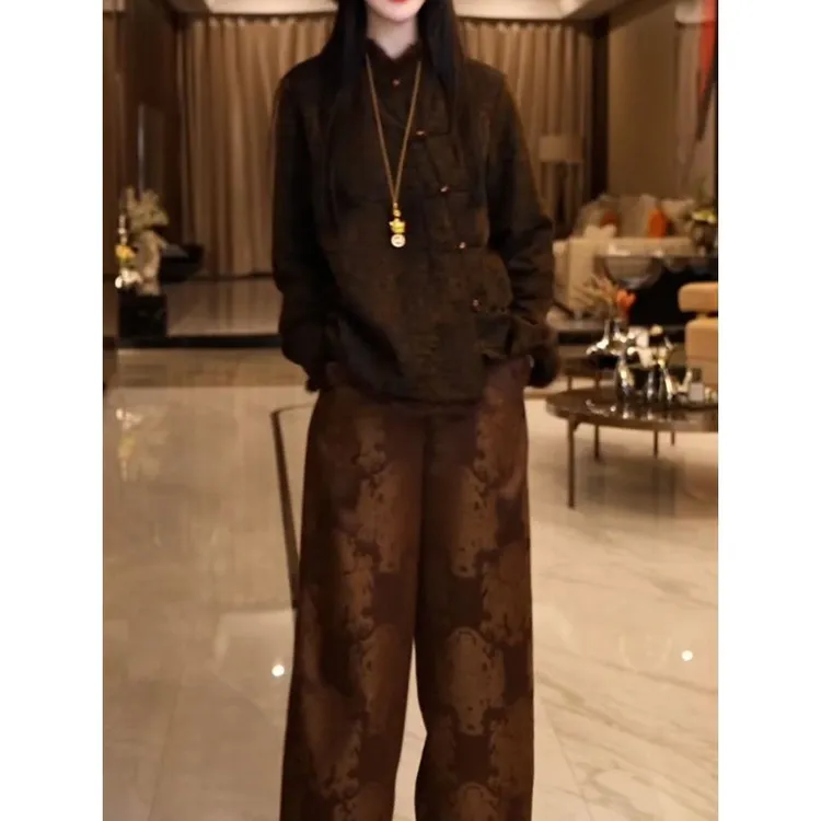 新中式高级感裤套装女2026春冬新款文艺风轻奢夹棉盘扣衬衫+裤子