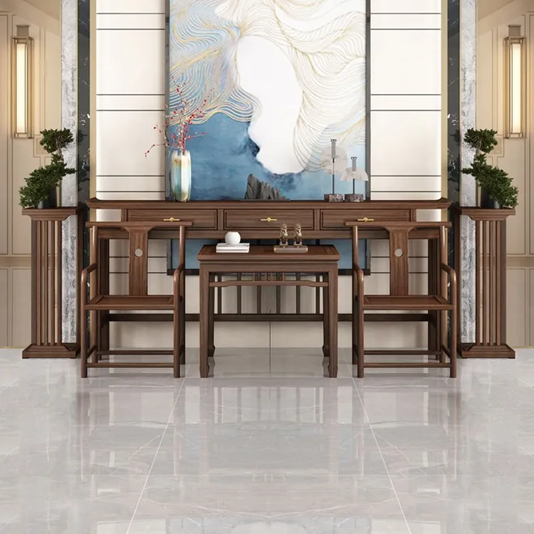 新中式实木中堂六件套农村堂屋老榆木八仙桌条案供桌佛台香案条几