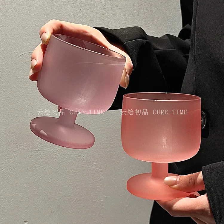 小众设计磨砂质感红色矮脚杯氛围感甜酒杯红酒杯家用红酒葡萄酒杯