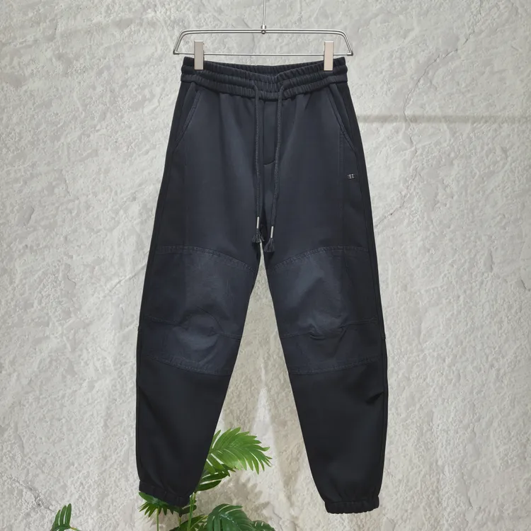 2025秋冬季宽松加绒男休闲裤针织拼接束脚裤秋季水洗厚款运动百搭