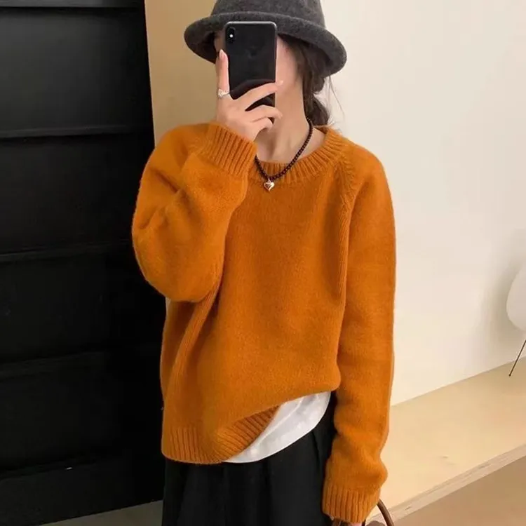 【600高克重】糖果色毛衣女秋冬季韩系别致上衣宽松百搭慵懒针织衫