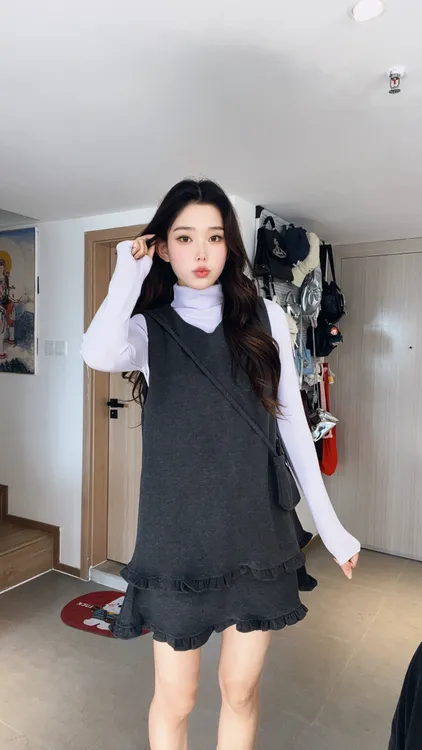 通勤风街头风时尚套装无袖中长款显瘦连衣裙吊带宽松