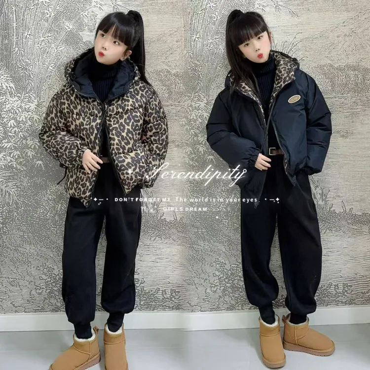 女童男童冬季豹纹棉服外套童装新款女孩款