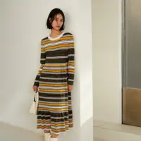 晶咕JGGU 女装冰丝针织连衣裙女秋装长袖T恤裙设计感小众裙子