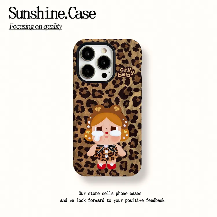 菲林二合一适用苹果华为vivo小米oppo手机壳豹纹哭娃16PROMAX