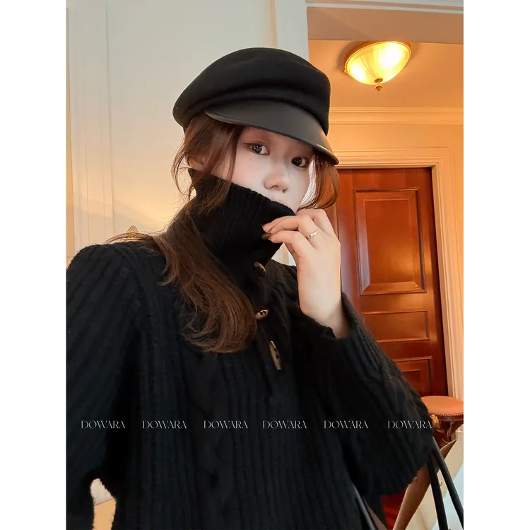 现货大婉酱微胖定制【午夜巡音】高领牛角扣休闲麻花毛织毛衣 2886D