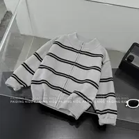 【兔小呗】秋装儿童韩版时尚简约风条纹针织毛衣外套上衣HCXZ4558