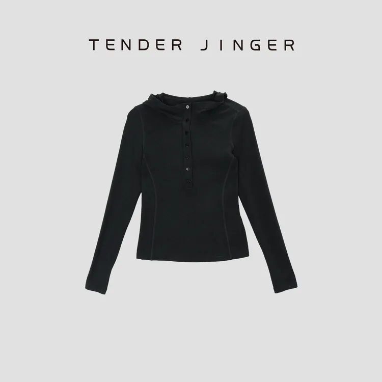 Tender Jinger【极简】多纽扣半门襟修身连帽衫T53LFK525L