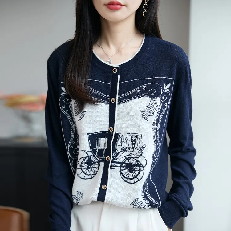 春秋装大码圆领针织衫女宽松显瘦提花上衣百搭洋气薄款毛衣打底衫