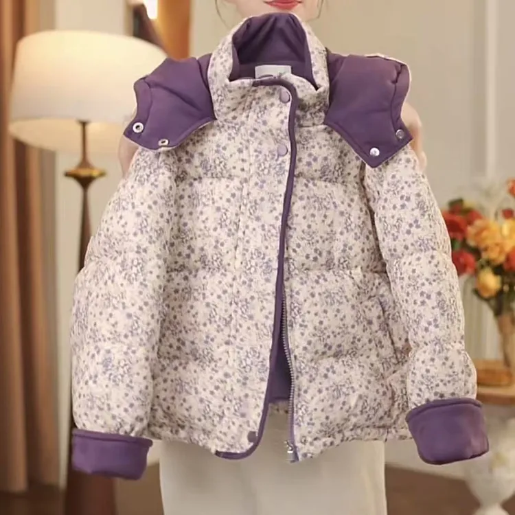 女童碎花棉服2025冬款加厚新款洋气中大童儿童冬装棉袄上衣