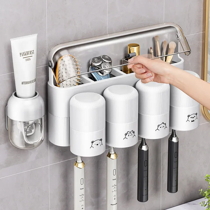 优勤电动牙刷置物架壁挂式免打孔卫生间牙膏漱口杯刷牙杯防尘架子