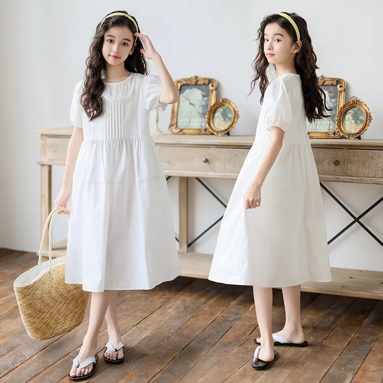 女童文艺夏季连衣裙2025新款韩版简约花边裙子女孩气质百搭长裙子