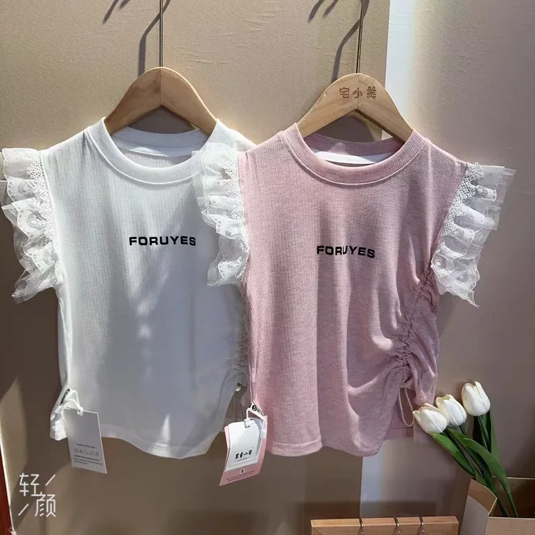 短袖上衣百搭T恤打底儿童女韩版公主风宝宝蕾丝洋气女童A类夏季