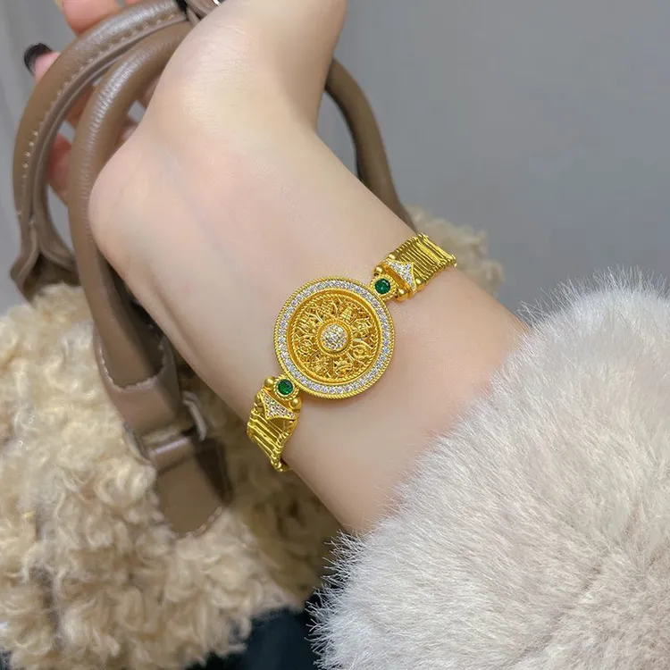 铜合金手链 新款双扣首饰送女友礼物 金店同款黄金色八宝罗盘手链