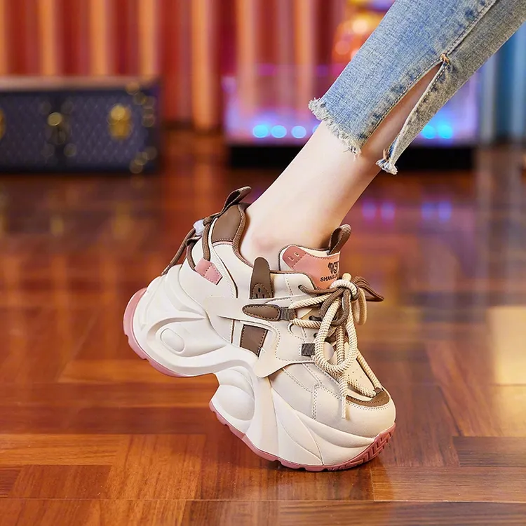 头层牛皮增高9cm老爹鞋女2025年秋冬新款透气百搭厚底松糕鞋女鞋.