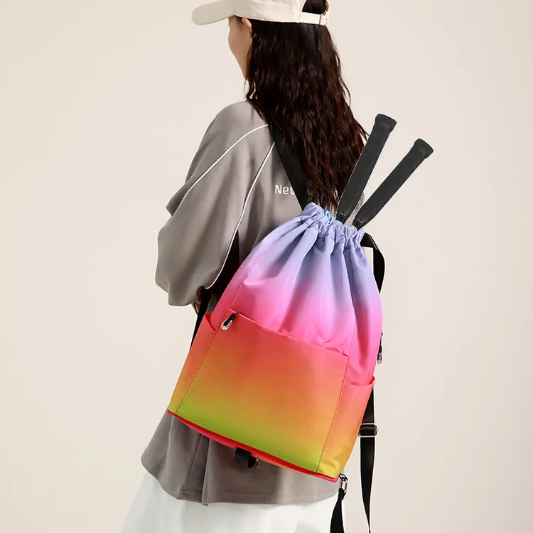 羽毛球收纳包网球拍收纳包渐变色抽绳女束口袋可折叠收纳袋运动包