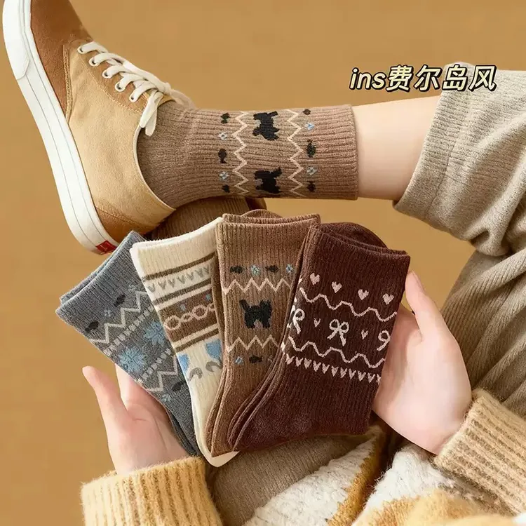 秋冬费尔岛风中筒保暖中筒袜长筒袜少女风秋季