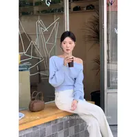DH OFFICIAL 大花【蓝岛之恋】欧若风早春高级感天空蓝秋装女毛衫
