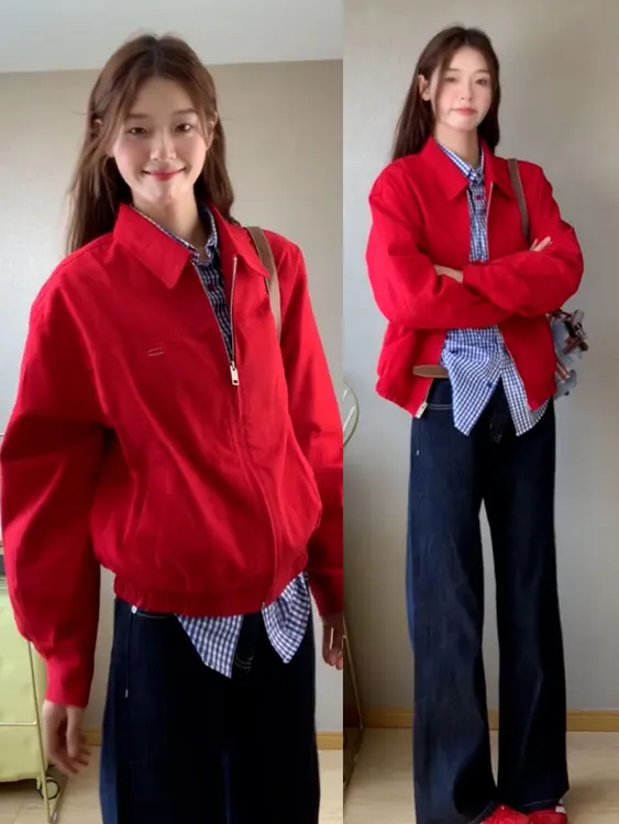 早秋穿搭今年流行红色薄款短外套女春秋季2025爆款夹克棒球服上衣