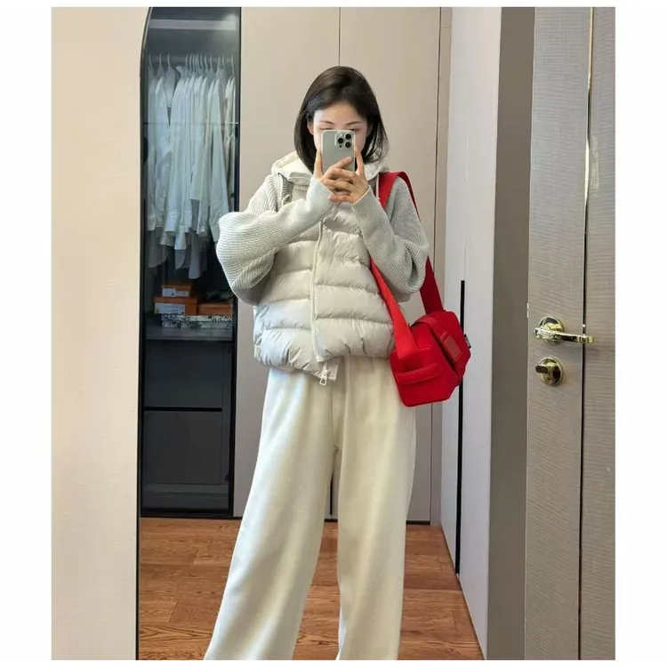 新款针织拼接设计感连帽冬季宽松超好看棉服外套yy-1833款