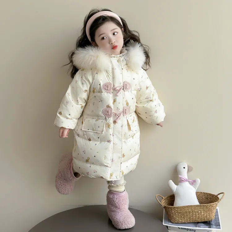 女童中长款羽绒服冬装2025新款儿童小女孩加厚保暖白鸭绒女孩外套
