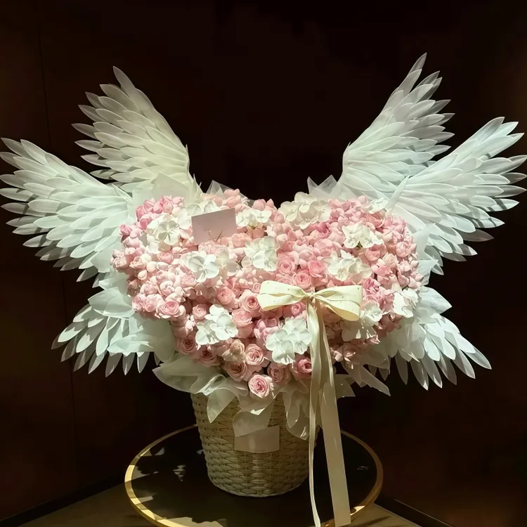 成品天使之翼仙子之吻翅膀永生花抱抱桶玫瑰花束520送女友生日礼