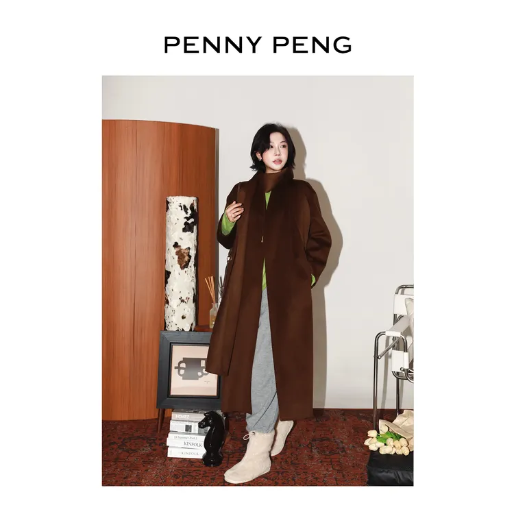 PENNYPENG阿拉善的云 黑标系列轻奢100%山羊绒手工围巾毛呢大衣