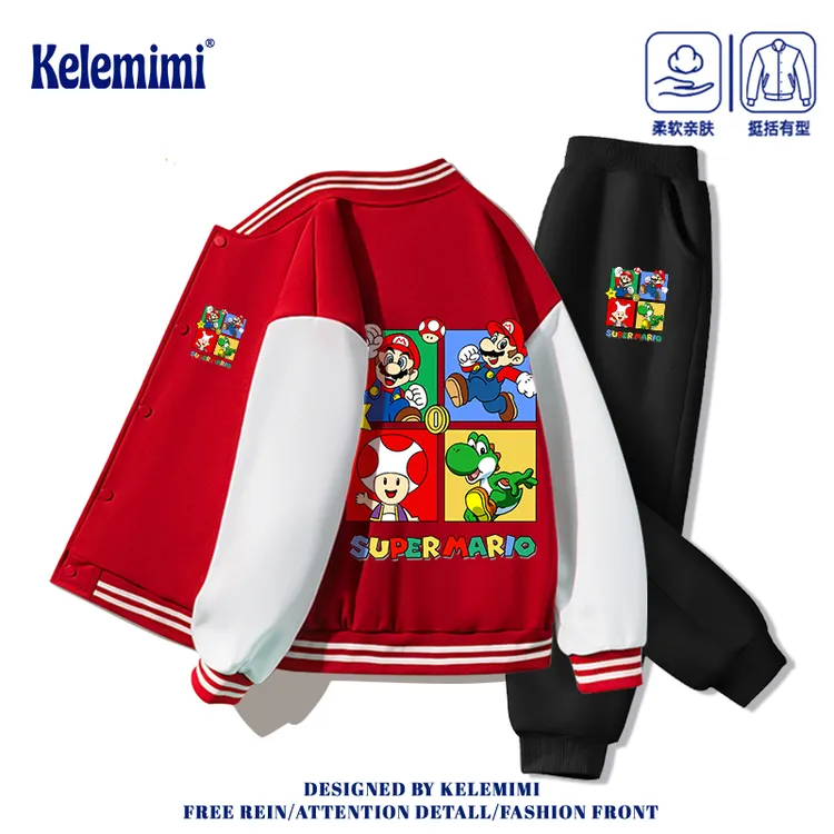 KELEMIMI马里奥男童秋季两件套装2025新款女童棒球服春秋儿童外套