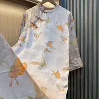 锦蝶-新款新中式连衣裙国风立领提花宽松七分袖连身裙女