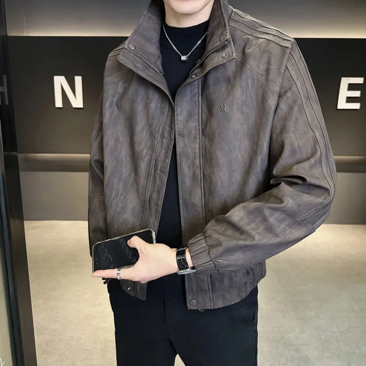 2025新款秋季美式复古皮衣外套男款立领机车皮夹克