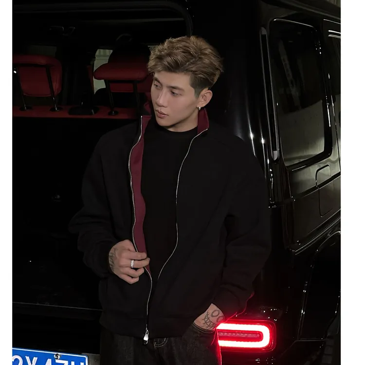 小佳专属SOSTINE「撞色开衫 立领卫衣」廓形双拉链外套男女百搭运动情侣