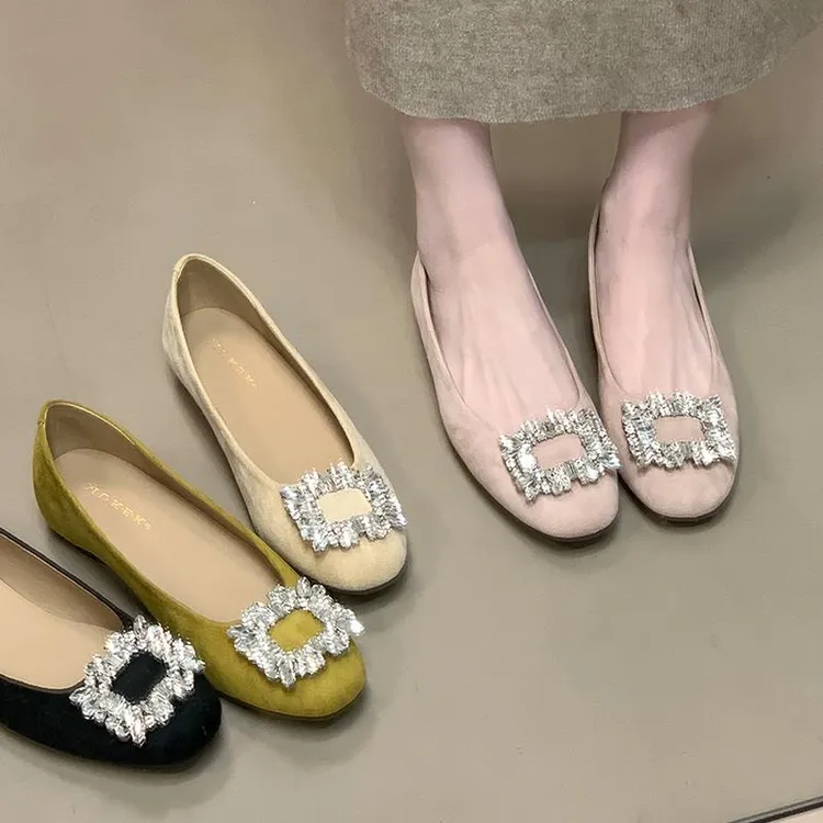 ghbh/GHBH新品法式水钻方扣内增高单鞋女新款浅口芭蕾舞鞋通勤