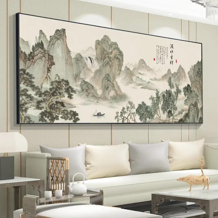 2025新款流水生财挂靠山图客厅沙发背景墙装饰办公室山水字画大气