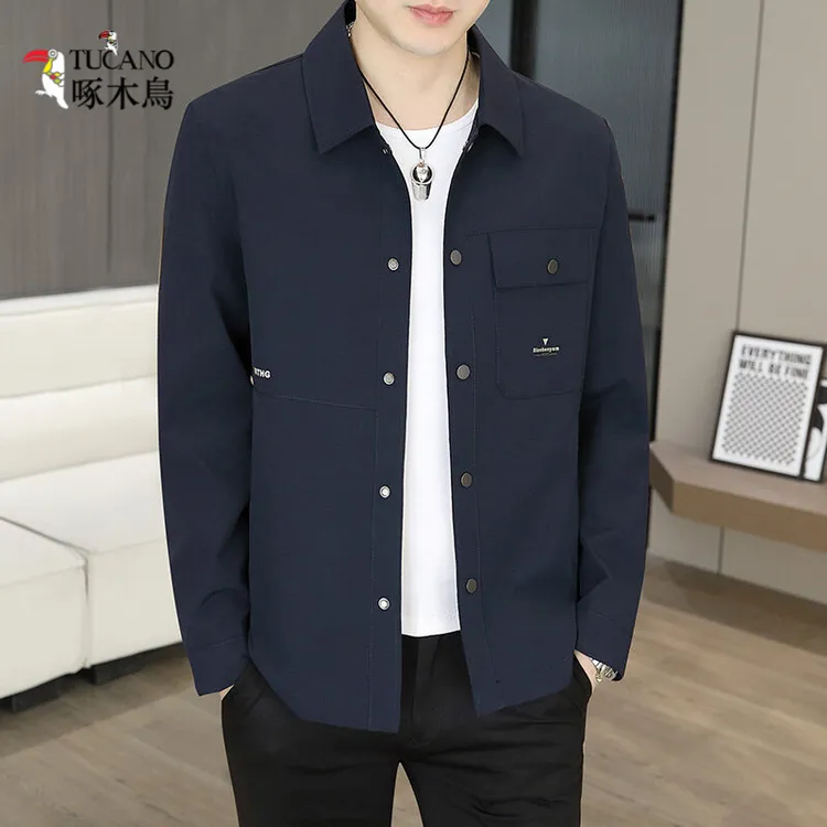 啄木鸟春秋季新款男士夹克工装外套休闲翻领上衣