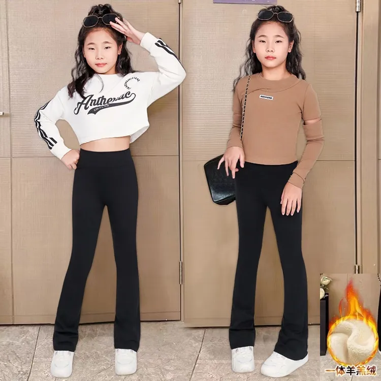 春秋新款女童鲨鱼裤女大童洋气喇叭裤时尚微喇裤小女孩潮流阔腿裤