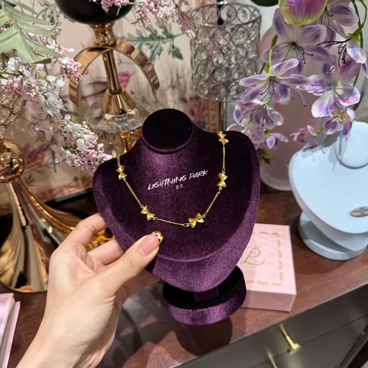  镀K金 LIGHTNINGPARK 新中式五个蝴蝶结吊坠项链