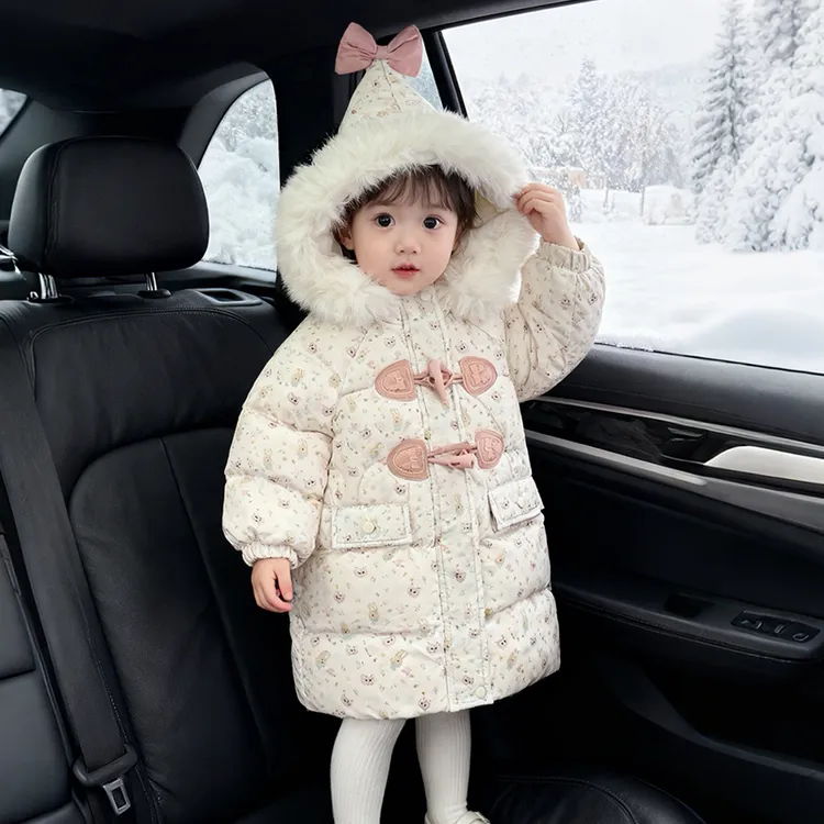 儿童中长款风格冬季秋冬连帽加厚公主洋气宝宝加绒保暖韩版可爱潮