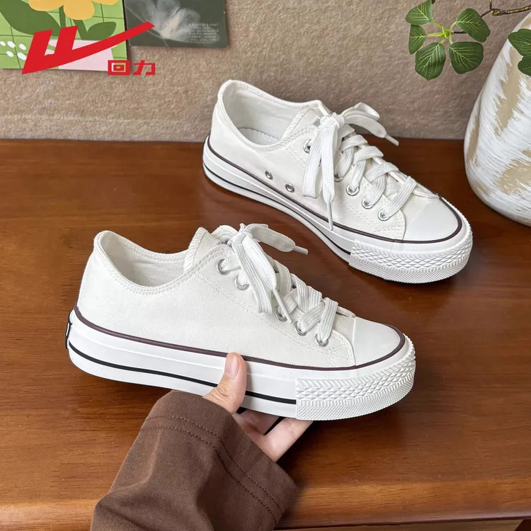 回力秋季白色厚底帆布鞋女款2025新款超火女士软底百搭休闲小白鞋