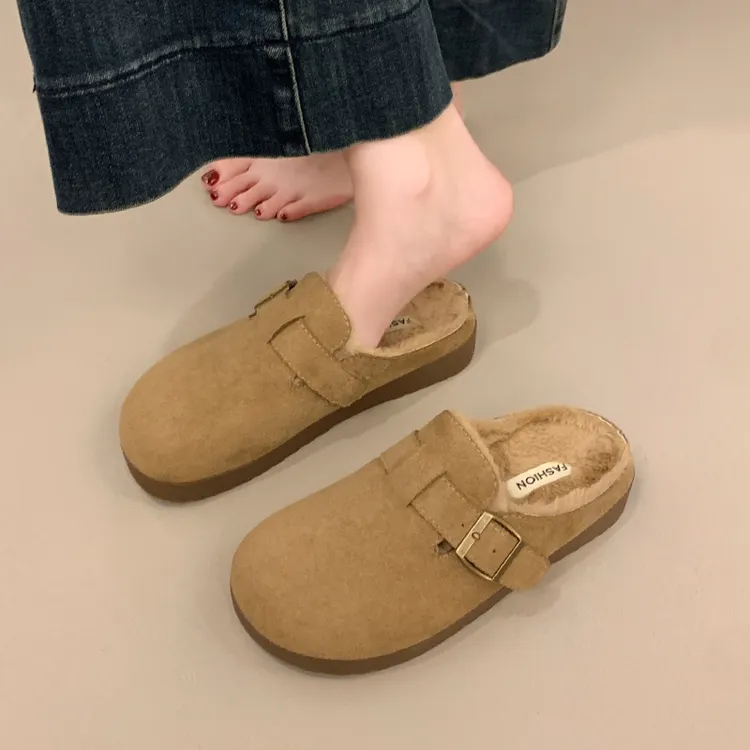 厚底毛毛勃肯鞋女半拖秋冬外穿2025新款爆款一脚蹬懒人鞋加绒棉拖