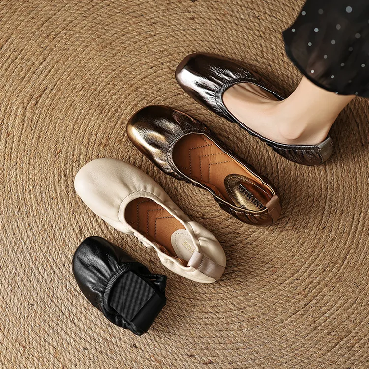 1cm巨软羊皮平底豆豆鞋女真皮软皮软底浅口单鞋奶奶鞋大码41—43