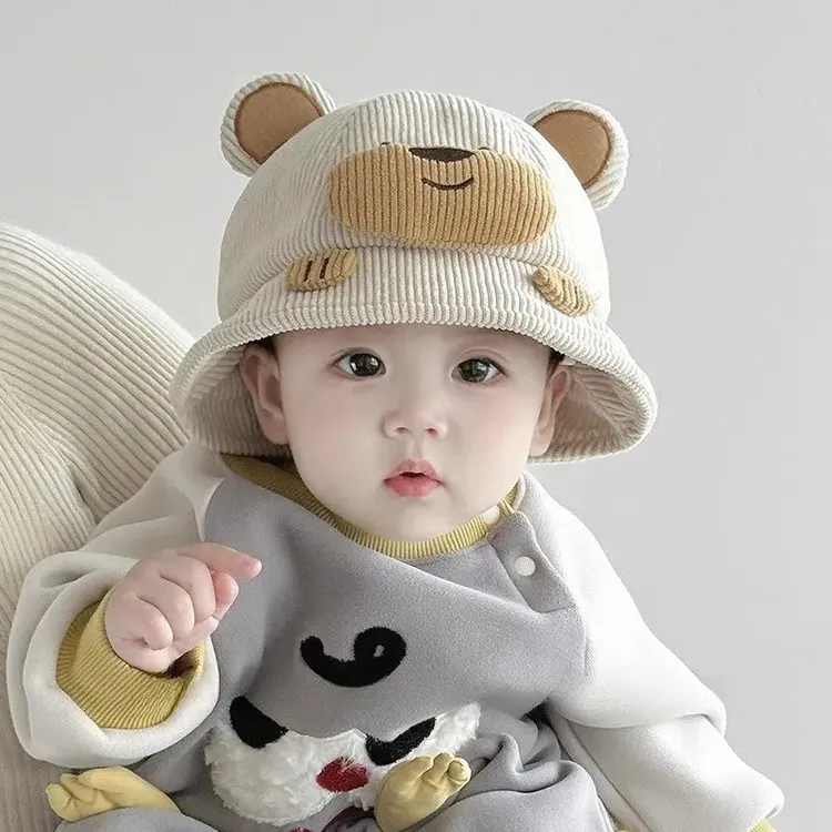 婴儿帽子秋冬季保暖防风可爱宝宝渔夫帽男女童小月龄超萌小熊盆帽