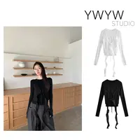 【YWYW25F/W】吊带开衫外搭+纯色圆领修身百搭体恤上衣5295