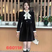 现货66011飘带蝴蝶结连衣裙