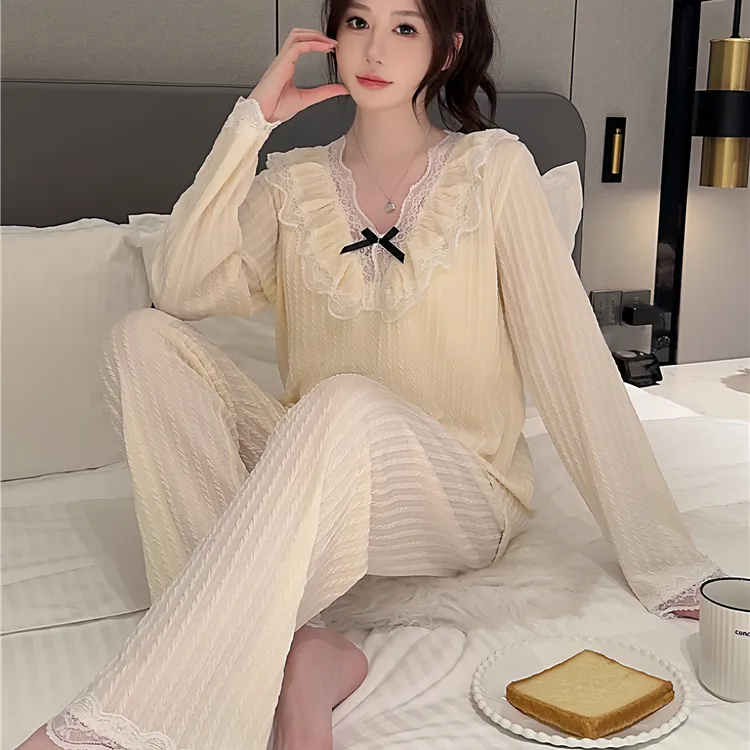 约蒂宾弗大码睡衣女春秋款长袖带胸垫睡衣加大码200斤甜美家居服