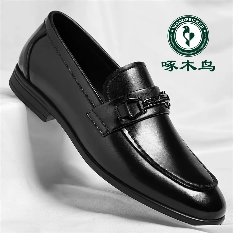 啄木鸟男鞋商务乐福鞋黑色男士男鞋男款夏季防臭透气休闲皮鞋潮流