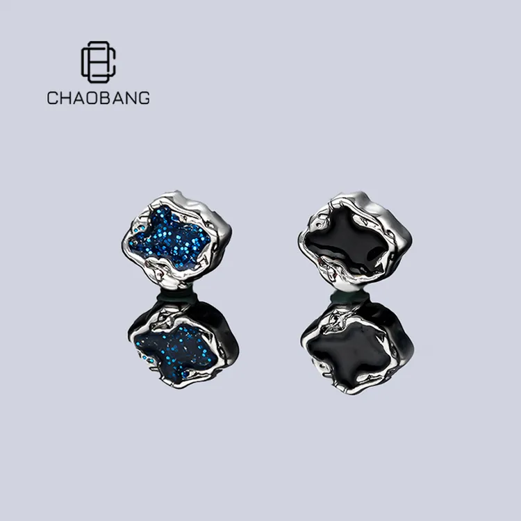 chaobang/潮邦 铜合金耳饰 不规则滴油无耳洞磁吸耳夹简约ins耳钉