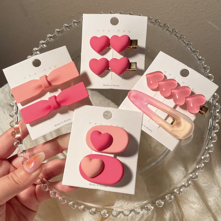 *粉色多巴胺发夹少女心甜美可爱侧边刘海发卡前额碎发鸭嘴夹子头