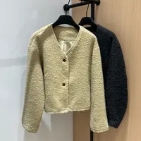 V领外套～韩系V领单排扣短款毛呢外套