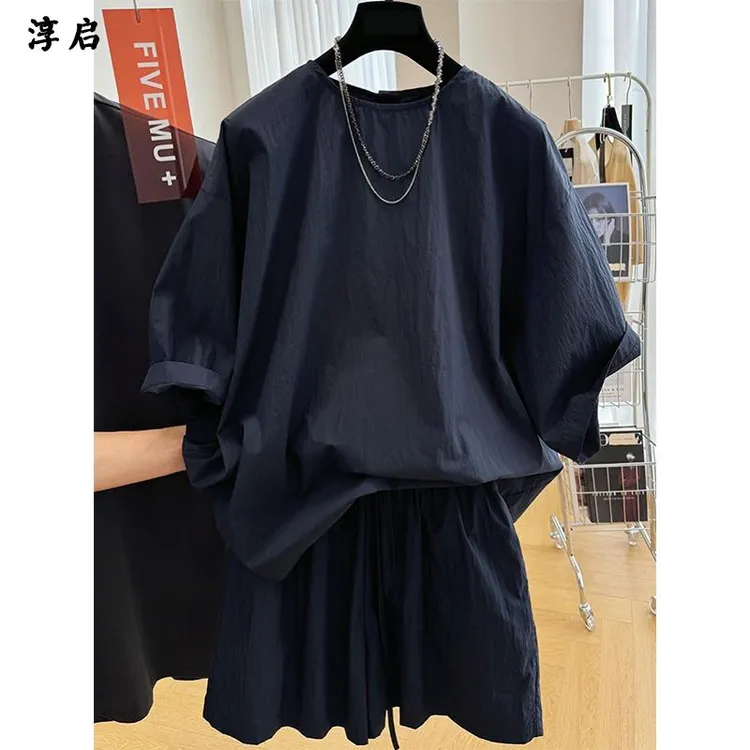 淳启高端法式小众时尚套装女夏季休闲气质速干短袖阔腿短裤两件套